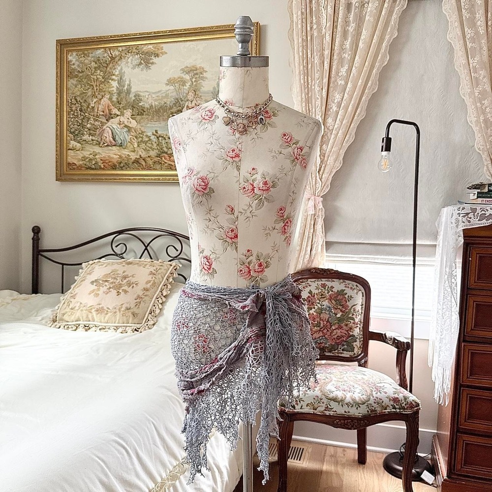 grunge crochet waist scarf Y2K gray crochet scarf waist tie